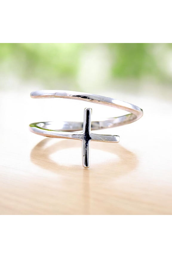 - Sterling Silver Cross Ring Adjustable Wraparound Band | Elegant 925 Jewelry for Womenâ€™s Faith-Inspired Style