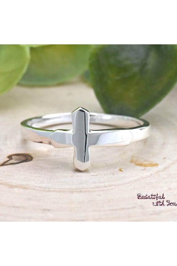 - Sterling Silver Cross Ring Unique Sideways Cross Design | Elegant Promise Ring Women | Timeless Christian Jewelry Gift