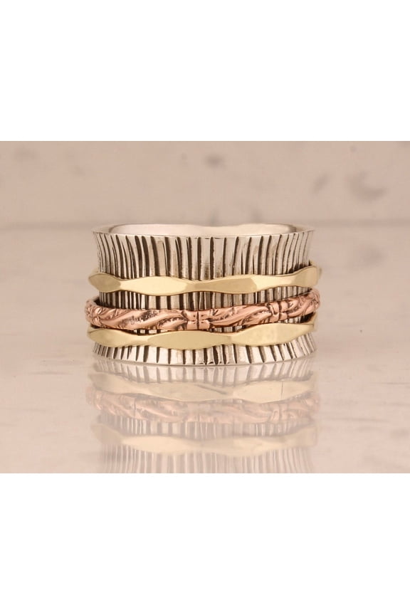 -Sterling Silver Fidget Ring – Handmade 925 Silver Jewelry Band | Anxiety Relief Spinner for Men & Women, Engraved Meditation Band