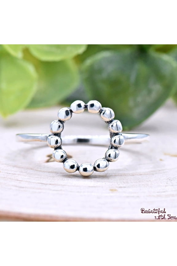 - Sterling Silver Karma Ring Elegant 925 Silver Jewelry Bead Ball Open Circle Geometric Band Gift