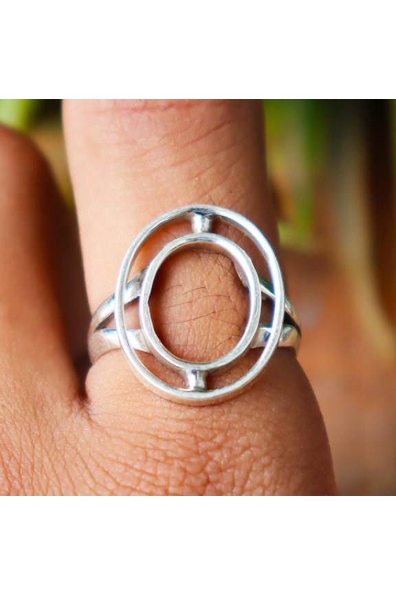 - Sterling Silver Ring - Boho Adjustable Wire Band With Oval Charm | Comfort Fit Artisan Crafted Jewelry