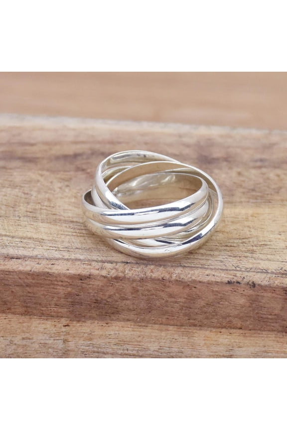 - Sterling Silver Ring | Handmade Five Band Rolling Interlocked Band Ring | Lightweight Comfortable Silver Stacking Jewelry