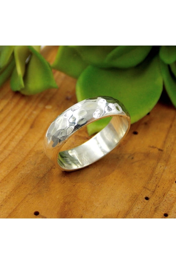 - Sterling Silver Ring Simple 6mm Wide Band | Elegant Statement Jewelry | Modern 925 Silver Wedding Band Gift