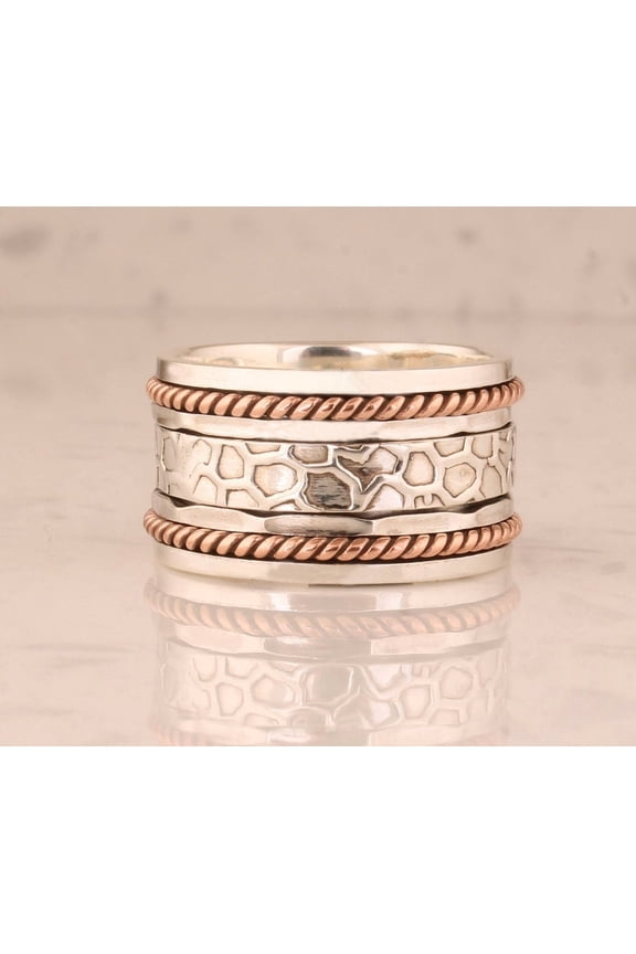 - Sterling Silver Spinner Ring Hand Hammered 925 Silver Fidget Band for Anxiety Relief & Stress Reducing Jewelry