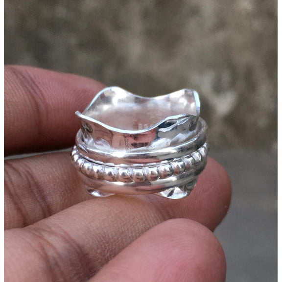 LD DESIGNS- Sterling Silver Spinner Ring Handmade 925 Silver Band for Anxiety Relief & Meditation Fidget Jewelry, Elegant Stress Gift Women