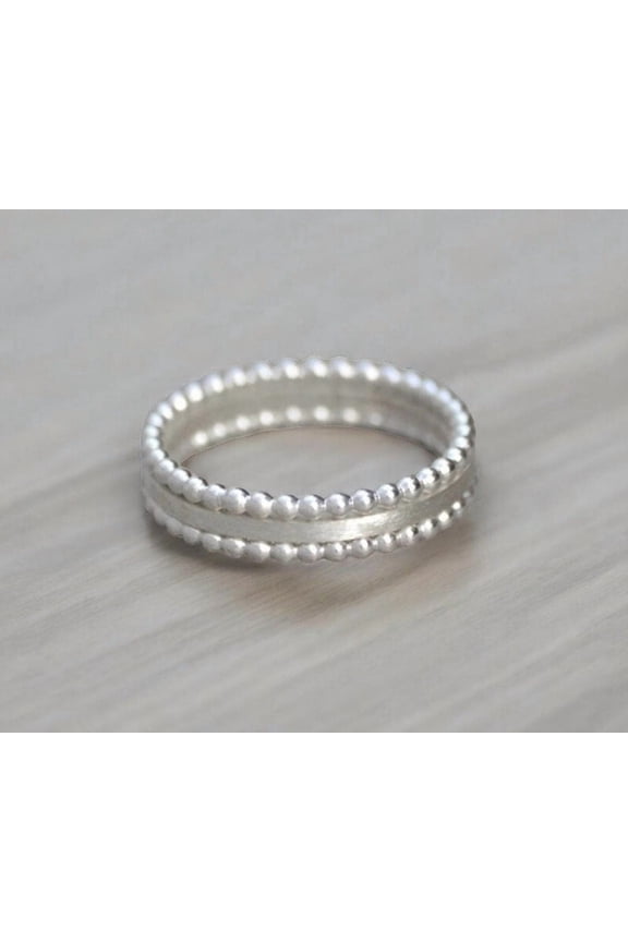 - Sterling Silver Stacking Rings 3-Piece 925 Silver Ring Set With Rope, Twist & Beaded Bands Gift For Her