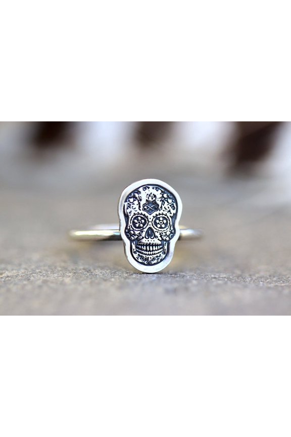 Sugar Skull Ring Sterling Silver Skull Ring Sugar Skull Ring for Women