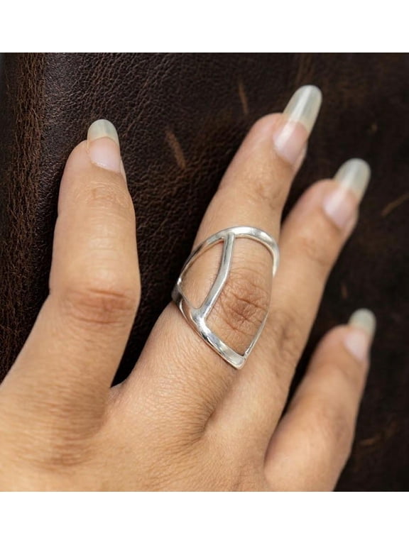 Swan Neck Splint Ring, Adjustable Art Deco Open Wrap Silver Ring, Handcrafted Hammered Vintage Style Band
