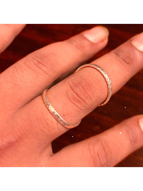 Swan Neck Splint Ring Hammered Silver Adjustable Midi Stack Band, Textured Open Design, Everyday Wear