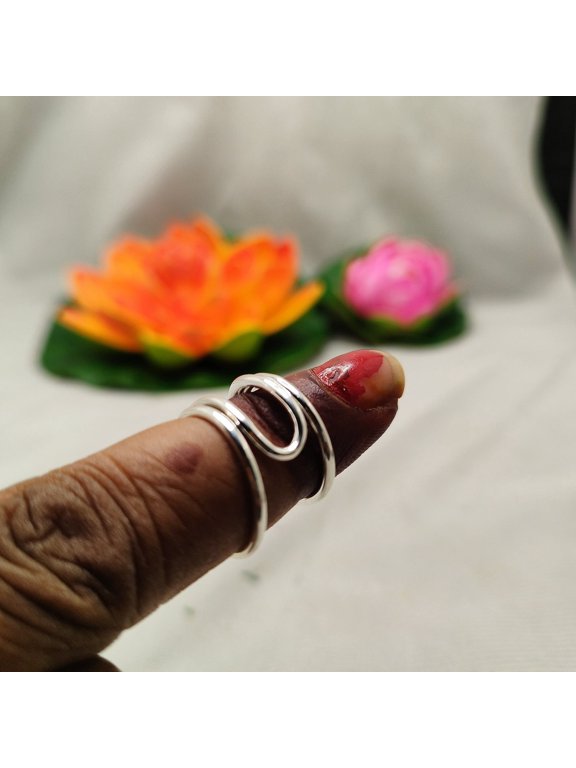 Swan Neck Splint Ring, Silver Adjustable Open Band Handmade Minimalist Sculptural Ring Polished Finish