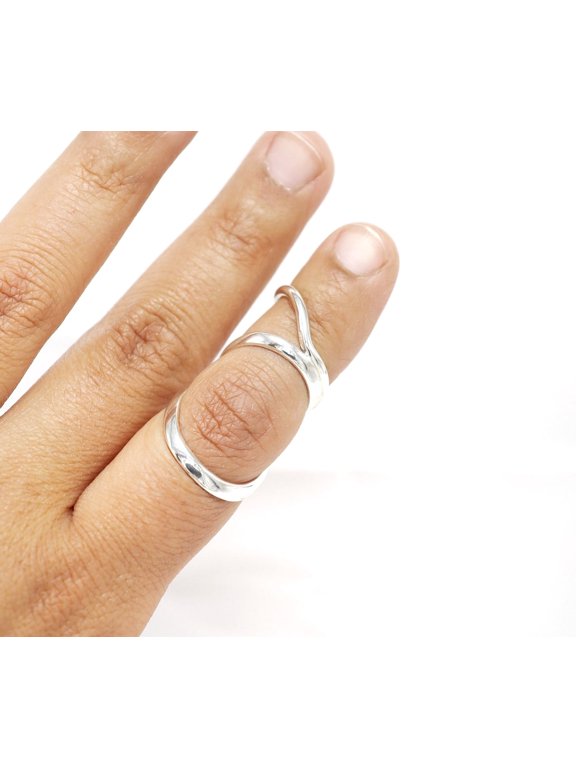 Swan Neck Splint Ring, Silver Open Band Handmade Sculptural Adjustable Stackable Ring Minimalist Design