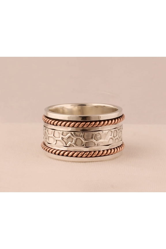 Textured Fidget Spinner Ring – 925 Sterling Silver Anxiety Band for Men & Women, Handmade Stress-Relief Meditation Ring, Mother’s Day Gift