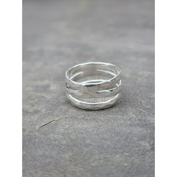 LD DESIGNS Three Layer Silver Ring, Statement Ring, Hammered Ring Silver, 925 Sterling Silver Ring, Wire Wrap Ring, Circle Ring, Stacking Ring