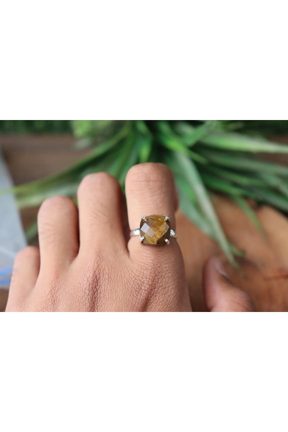 - Tiger Eye Ring Adjustable Boho Gemstone Band in 925 Sterling Silver | Healing Crystal Jewelry