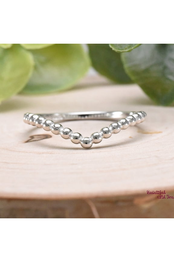 Unique V Shape Bead Ball Chevron Ring, Wide V Shape Bead Ring, V Ring, Beaded Chevron Ring, Stacking Ring, Midi Ring, Sterling Silver