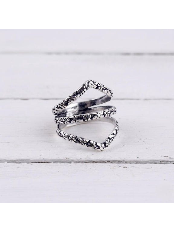 V Shaped Silver Adjustable Open Ring, Minimalist Fashion Band