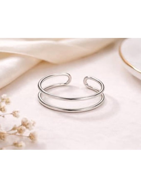 adjustable silver ring, Double Band Open Cuff Minimalist Fashion Accessory