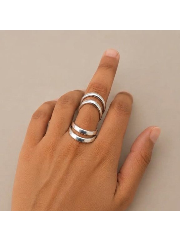 anillo férula artritis, Double Band Art Deco Silver Ring Handmade