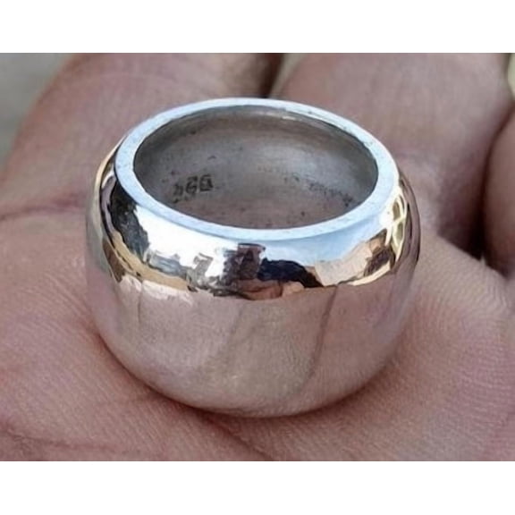 LD DESIGNS Chunky Silver Dome Ring, Wide Polished Smooth Sculptural Minimalist Band, Modern Everyday Statement Jewelry For Women
