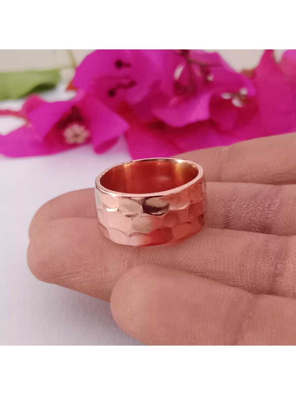 copper hammered ring, Boho Wide Textured Band For Men And Women