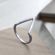 LD DESIGNS Silver Chevron Ring, Dainty V-Shape Stackable Midi Band, Geometric Wishbone Design