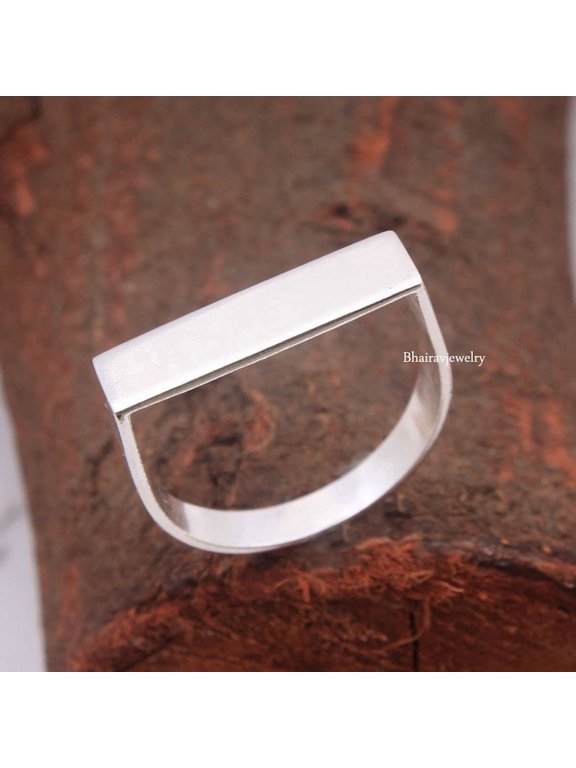 silver open bar ring, Adjustable Minimalist Handcrafted Band for Everyday Fashion