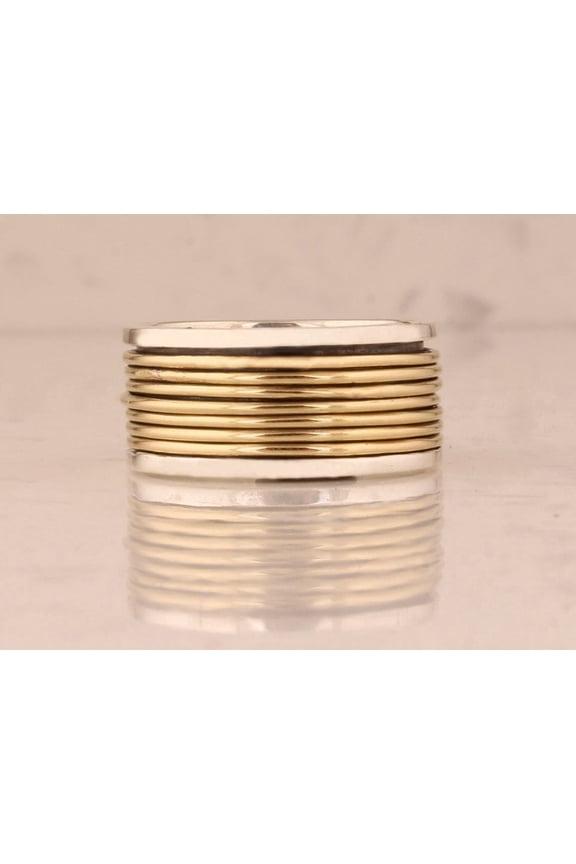 silver plated spinner ring, Handmade Boho Chic Wide Band Statement Fashion Ring 6mm Polished Rotating Outer Band Lightweight Gift