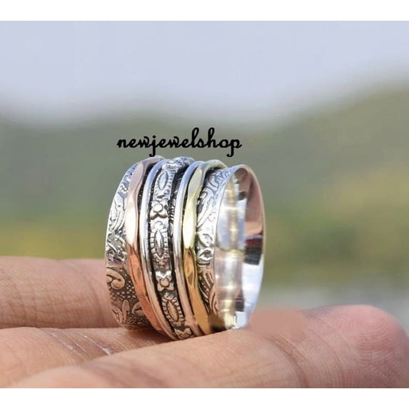 Silver Pickup Rings LD DESIGNS silver spinner ring Boho Silver Ring with Multi-Band ...