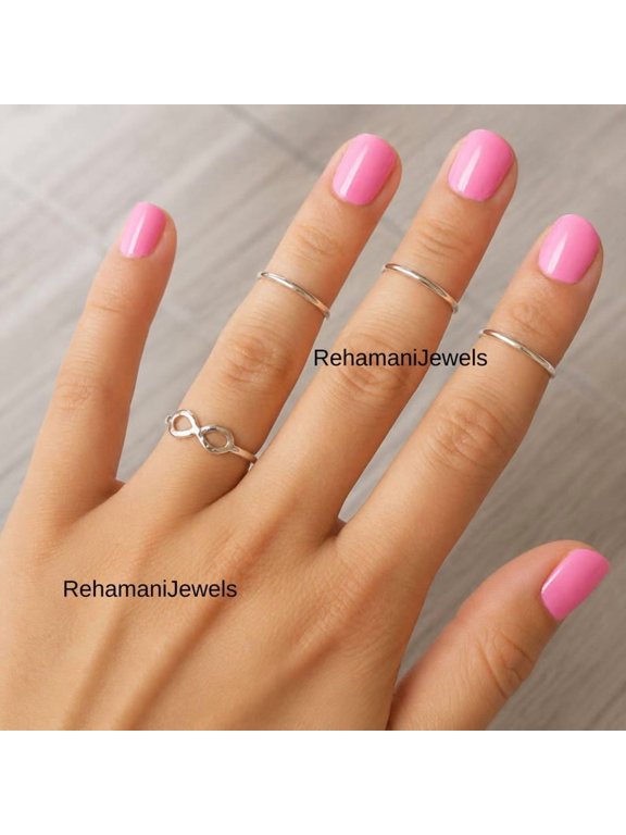silver stackable midi rings, Open Knuckle Band Set, Dainty Polished Adjustable Style for Women Everyday Wear