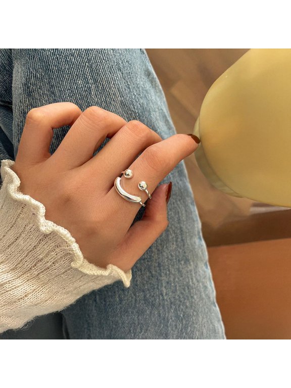 smiley face ring Adjustable Open Band Minimalist Polished Fashion Jewelry Dainty Motif Accessory