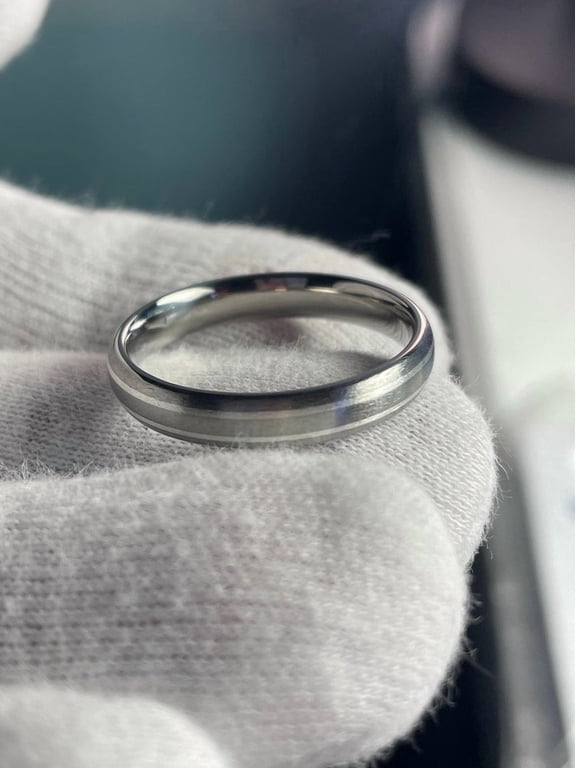 titanium wedding band 4mm Dome Ring, Two Tone Design with Stripes, Comfort Fit