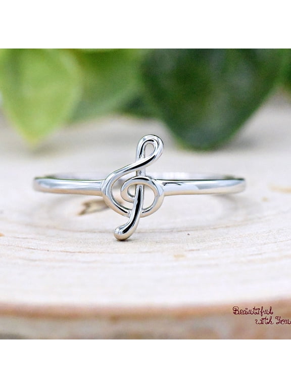 Treble Clef Ring, Elegant Minimalist Polished Music Note Motif Ring With Delicate Open Silhouette For Adult Women Daily Wear