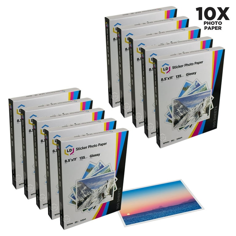 LD Glossy Photo Sticker Paper 8.5 x 11 (100 Sheets, 10-Pack)