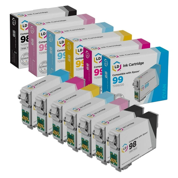 LD Ink Cartridge Replacements for Epson 98 & 99 (Black, Cyan, Magenta, Yellow, L. Cyan, L. Magenta, 7-Set)