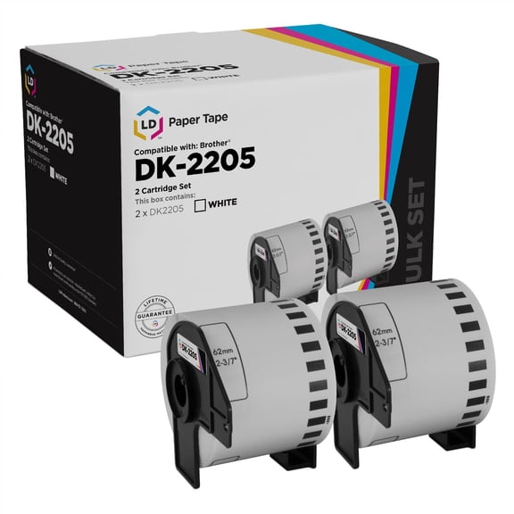 LD Products 2 Rolls White Paper Tape Compatible Replacement for Brother DK-2205