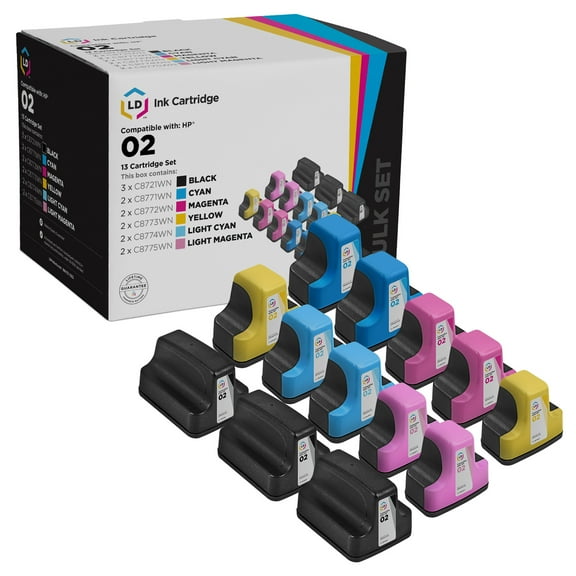 LD Products Color HP 02 Ink Cartridge Compatible Replacements for Photosmart 13pc Set
