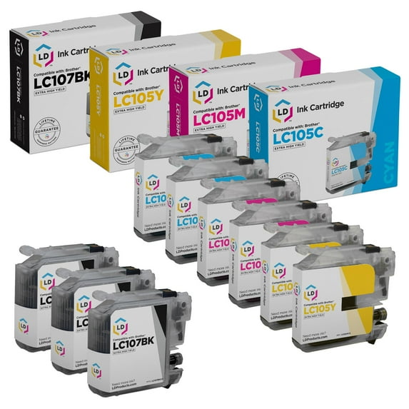 LD Products Compatible Ink Cartridge Replacement for Brother LC107 & LC105 Super High Yield (3 Black, 2 Cyan, 2 Magenta, 2 Yellow, 9-Pack)