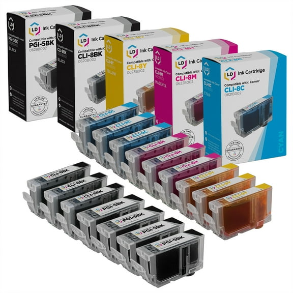 LD Products Compatible Ink Cartridge Replacement for Canon PGI5 & CLI8 (4 Pigment Black, 3 Black, 3 Cyan, 3 Magenta, 3 Yellow, 16-Pack)