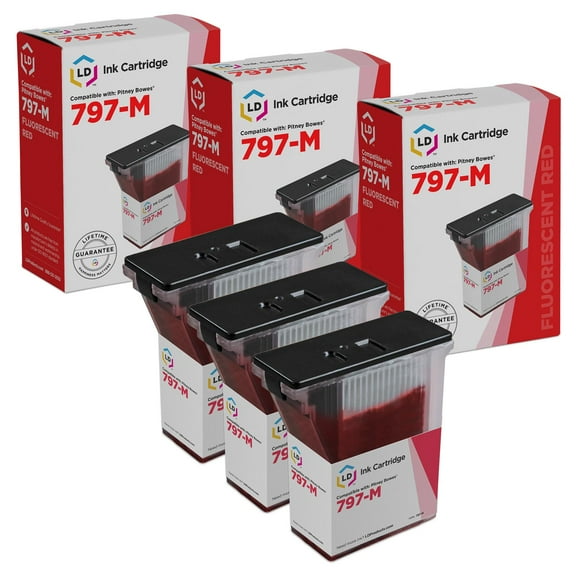 LD Products Compatible Ink Cartridge Replacement for Pitney Bowes 797-M (Fluorescent Red, 3-Pack)