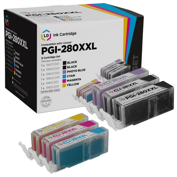 LD Compatible Ink Cartridge Replacements for PGI-280XXL CLI-281XXL SHY (PB B C M Y Photo Bl 6PK)
