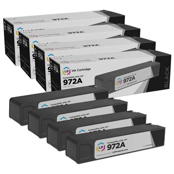 LD Products Compatible Replacement for HP 972A / F6T80AN Set of 4 Black Ink Cartridges