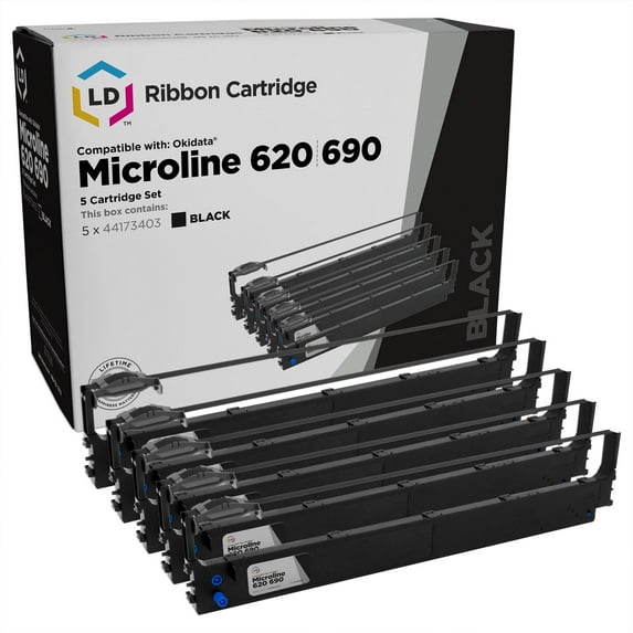 LD Compatible Replacement Okidata 44173403 5PK Black Ribbon Cartridges for Microline 620 690