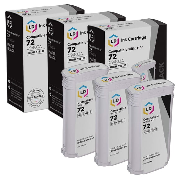 3PK LD Products Replacement C9403A Compatible with HP 72 Ink Matte Black T1100 T1100