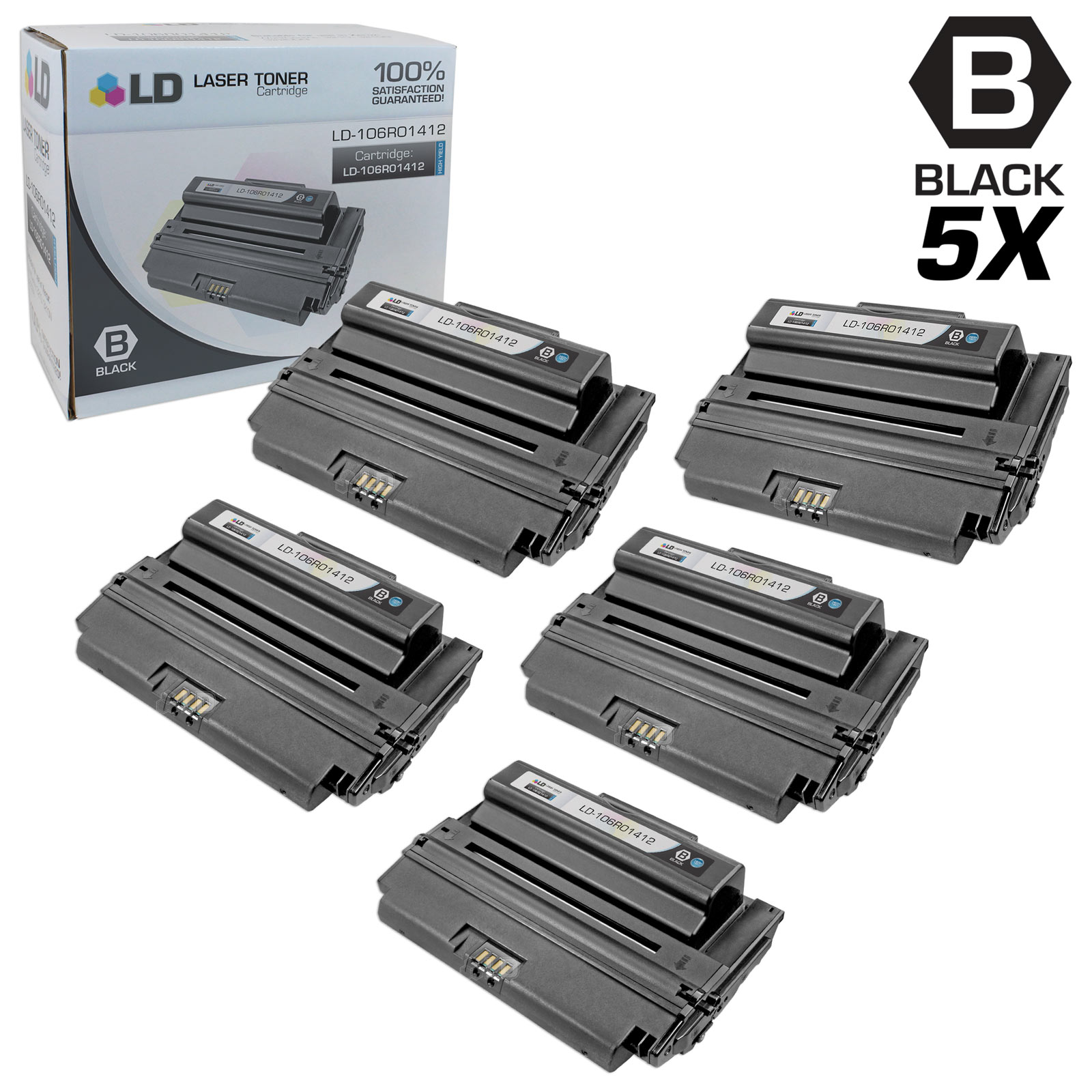 LD Products Compatible Replacements for Xerox 106R01412 Set of 5 High Yie Black Laser Toner Cartridges for use in Xerox Phaser 3300MFP - image 1 of 6
