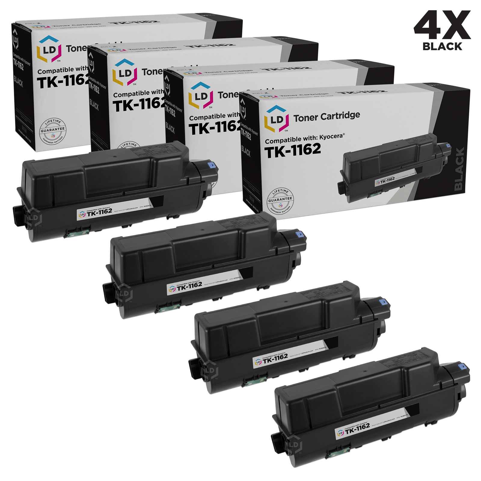 LD Products Compatible Toner Cartridge Replacement for Kyocera 1T02RY0US0 TK-1162 (Black, 4-Pack) - image 1 of 6