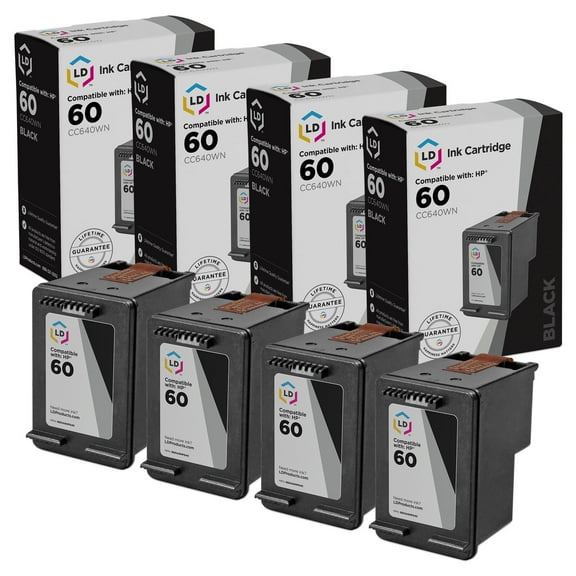 LD Products Ink Cartridge Compatible Replacement for HP 60 (Black, 4-Pack)