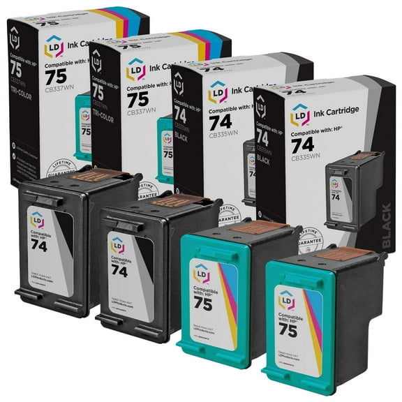 LD Products Compatible Replacement for for HP 74 & 75 Set of 4 Ink Cartridges 2 Black & 2 Color