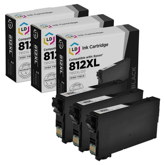 LD Products Ink Cartridge Replacements for Epson 812XL / T812XL120 High Yield Black (3-Pack) for EC-C7000, WorkForce Pro WF-7820, WF-7840