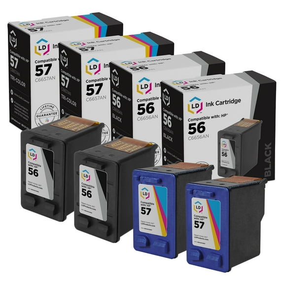 LD Ink Cartridge Compatible Replacements for HP 56 C6656AN & HP 57 C6657AN (2 Black, 2 Color, 4PK)