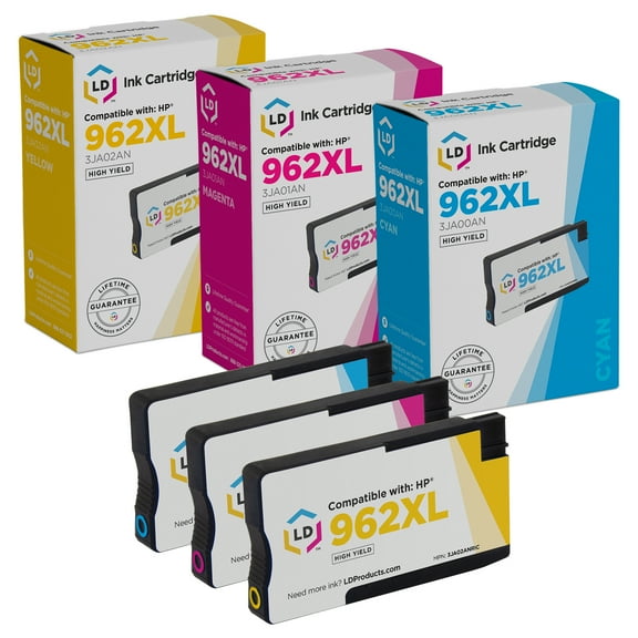 LD Products 3PK Compatible Replacements for HP 962XL High Yield Ink Cartridges Cyan Magenta Yellow